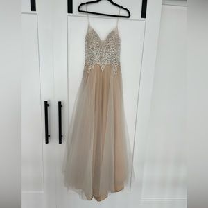 NWT Ethereal Nude Ivory Sparkly Tulle Aurora Ball Gown Prom Formal Dress